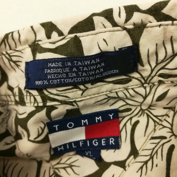 Vintage 2000 Tommy Hilfiger Shirt Hawaiian Floral Button Up Y2K Green Mens XL - Picture 4 of 8